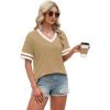 image:imageWIHOLL Womens T Shirts Loose Fit Short Sleeve Tees V Neck Color Block Summer Tops 2026 Fashion S4XL04  Khaki