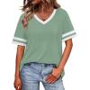 image:imageWIHOLL Womens T Shirts Loose Fit Short Sleeve Tees V Neck Color Block Summer Tops 2026 Fashion S4XL04  Light Green