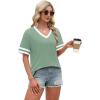 image:imageWIHOLL Womens T Shirts Loose Fit Short Sleeve Tees V Neck Color Block Summer Tops 2026 Fashion S4XL04  Light Green