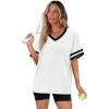 image:imageWIHOLL Womens T Shirts Loose Fit Short Sleeve Tees V Neck Color Block Summer Tops 2026 Fashion S4XL04  White