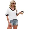 image:imageWIHOLL Womens T Shirts Loose Fit Short Sleeve Tees V Neck Color Block Summer Tops 2026 Fashion S4XL04  White