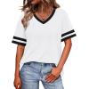 image:imageWIHOLL Womens T Shirts Loose Fit Short Sleeve Tees V Neck Color Block Summer Tops 2026 Fashion S4XL04  White