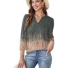 image:imageWIHOLL Womens Tops 34 Length Sleeve V Neck Shirts Dressy Casual Pleated Blouses Fall Vacation Fashion Trendy Clothes1tiedye Coral