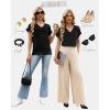 image:imageWIHOLL Womens Tops Dressy Casual Rolled Short Sleeve V Neck T Shirts Summer Business Work Blouses Crepe Texture OutfitsAblack