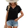 image:imageWIHOLL Womens Tops Dressy Casual Rolled Short Sleeve V Neck T Shirts Summer Business Work Blouses Crepe Texture OutfitsAblack