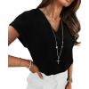 image:imageWIHOLL Womens Tops Dressy Casual Rolled Short Sleeve V Neck T Shirts Summer Business Work Blouses Crepe Texture OutfitsAblack