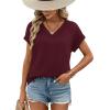 image:imageWIHOLL Womens Tops Dressy Casual Rolled Short Sleeve V Neck T Shirts Summer Business Work Blouses Crepe Texture OutfitsAburgundy