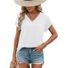 image:imageWIHOLL Womens Tops Dressy Casual Rolled Short Sleeve V Neck T Shirts Summer Business Work Blouses Crepe Texture OutfitsAwhite