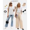 image:imageWIHOLL Womens Tops Dressy Casual Rolled Short Sleeve V Neck T Shirts Summer Business Work Blouses Crepe Texture OutfitsAwhite
