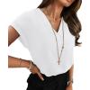 image:imageWIHOLL Womens Tops Dressy Casual Rolled Short Sleeve V Neck T Shirts Summer Business Work Blouses Crepe Texture OutfitsAwhite
