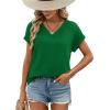 image:imageWIHOLL Womens Tops Dressy Casual Rolled Short Sleeve V Neck T Shirts Summer Business Work Blouses Crepe Texture OutfitsBgreen