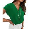 image:imageWIHOLL Womens Tops Dressy Casual Rolled Short Sleeve V Neck T Shirts Summer Business Work Blouses Crepe Texture OutfitsBgreen