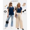 image:imageWIHOLL Womens Tops Dressy Casual Rolled Short Sleeve V Neck T Shirts Summer Business Work Blouses Crepe Texture OutfitsBnavy Blue