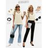 image:imageWIHOLL Womens Tops Dressy Casual Rolled Short Sleeve V Neck T Shirts Summer Business Work Blouses Crepe Texture OutfitsPapricotripple Stripd