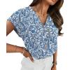 image:imageWIHOLL Womens Tops Dressy Casual Rolled Short Sleeve V Neck T Shirts Summer Business Work Blouses Crepe Texture OutfitsPblue Ethnic Flower