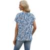 image:imageWIHOLL Womens Tops Dressy Casual Rolled Short Sleeve V Neck T Shirts Summer Business Work Blouses Crepe Texture OutfitsPblue Ethnic Flower