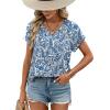 image:imageWIHOLL Womens Tops Dressy Casual Rolled Short Sleeve V Neck T Shirts Summer Business Work Blouses Crepe Texture OutfitsPblue Ethnic Flower