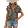 image:imageWIHOLL Womens Tops Dressy Casual Rolled Short Sleeve V Neck T Shirts Summer Business Work Blouses Crepe Texture OutfitsPbohemia Print