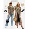image:imageWIHOLL Womens Tops Dressy Casual Rolled Short Sleeve V Neck T Shirts Summer Business Work Blouses Crepe Texture OutfitsPbohemia Print