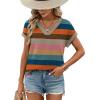 image:imageWIHOLL Womens Tops Dressy Casual Rolled Short Sleeve V Neck T Shirts Summer Business Work Blouses Crepe Texture OutfitsPcolorful Striped