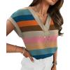 image:imageWIHOLL Womens Tops Dressy Casual Rolled Short Sleeve V Neck T Shirts Summer Business Work Blouses Crepe Texture OutfitsPcolorful Striped