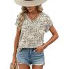 image:imageWIHOLL Womens Tops Dressy Casual Rolled Short Sleeve V Neck T Shirts Summer Business Work Blouses Crepe Texture OutfitsPhoundstooth