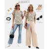 image:imageWIHOLL Womens Tops Dressy Casual Rolled Short Sleeve V Neck T Shirts Summer Business Work Blouses Crepe Texture OutfitsPhoundstooth