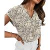 image:imageWIHOLL Womens Tops Dressy Casual Rolled Short Sleeve V Neck T Shirts Summer Business Work Blouses Crepe Texture OutfitsPhoundstooth