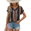 image:imageWIHOLL Womens Tops Dressy Casual Rolled Short Sleeve V Neck T Shirts Summer Business Work Blouses Crepe Texture OutfitsPpink Vertical Striped