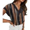 image:imageWIHOLL Womens Tops Dressy Casual Rolled Short Sleeve V Neck T Shirts Summer Business Work Blouses Crepe Texture OutfitsPpink Vertical Striped