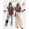 image:imageWIHOLL Womens Tops Dressy Casual Rolled Short Sleeve V Neck T Shirts Summer Business Work Blouses Crepe Texture OutfitsPpink Vertical Striped