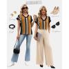image:imageWIHOLL Womens Tops Dressy Casual Rolled Short Sleeve V Neck T Shirts Summer Business Work Blouses Crepe Texture OutfitsPstriped Polka Dot