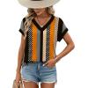 image:imageWIHOLL Womens Tops Dressy Casual Rolled Short Sleeve V Neck T Shirts Summer Business Work Blouses Crepe Texture OutfitsPstriped Polka Dot