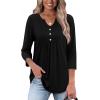 image:imageWIHOLL Womens Tops Fall Fashion Must Have 34 Length Sleeve Shirts Business Casual Outfits Basic Tees0black