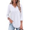 image:imageWIHOLL Womens Tops Fall Fashion Must Have 34 Length Sleeve Shirts Business Casual Outfits Basic Tees0white