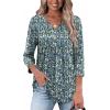 image:imageWIHOLL Womens Tops Fall Fashion Must Have 34 Length Sleeve Shirts Business Casual Outfits Basic Tees3blue Floral