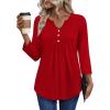 image:imageWIHOLL Womens Tops Fall Fashion Must Have 34 Length Sleeve Shirts Business Casual Outfits Basic TeesRed