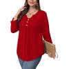 image:imageWIHOLL Womens Tops Fall Fashion Must Have 34 Length Sleeve Shirts Business Casual Outfits Basic TeesRed