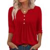 image:imageWIHOLL Womens Tops Fall Fashion Must Have 34 Length Sleeve Shirts Business Casual Outfits Basic TeesRed
