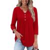image:imageWIHOLL Womens Tops Fall Fashion Must Have 34 Length Sleeve Shirts Business Casual Outfits Basic TeesRed