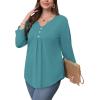 image:imageWIHOLL Womens Tops Fall Fashion Must Have 34 Length Sleeve Shirts Business Casual Outfits Basic TeesTurquoise