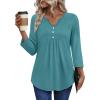 image:imageWIHOLL Womens Tops Fall Fashion Must Have 34 Length Sleeve Shirts Business Casual Outfits Basic TeesTurquoise