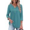image:imageWIHOLL Womens Tops Fall Fashion Must Have 34 Length Sleeve Shirts Business Casual Outfits Basic TeesTurquoise