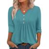 image:imageWIHOLL Womens Tops Fall Fashion Must Have 34 Length Sleeve Shirts Business Casual Outfits Basic TeesTurquoise