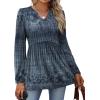image:imageWIHOLL Womens Tops Long Sleeve Fall Shirts Babydoll Peplum Tops for Women V Neck Tunic Dressy Casual BlousesEthnic Blue