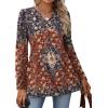 image:imageWIHOLL Womens Tops Long Sleeve Fall Shirts Babydoll Peplum Tops for Women V Neck Tunic Dressy Casual BlousesEthnic Red
