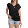 image:imageWIHOLL Womens V Neck Ruched Cap Sleeve T ShirtBlack