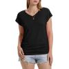 image:imageWIHOLL Womens V Neck Ruched Cap Sleeve T ShirtBlack