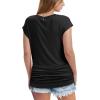 image:imageWIHOLL Womens V Neck Ruched Cap Sleeve T ShirtBlack