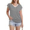 image:imageWIHOLL Womens V Neck Ruched Cap Sleeve T ShirtBlack Stripe
